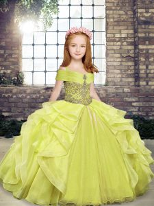 Best Yellow Green Sleeveless Organza Lace Up Pageant Gowns For Girls for Party and Wedding Party