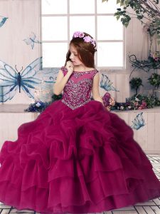 Sleeveless Lace Up Floor Length Beading and Pick Ups Little Girls Pageant Dress