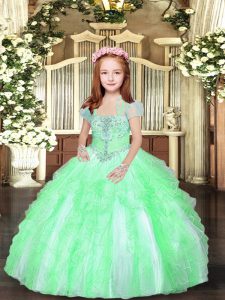 Customized Sleeveless Tulle Floor Length Lace Up Girls Pageant Dresses in with Beading and Ruffles