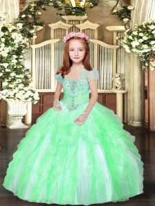 Customized Sleeveless Tulle Floor Length Lace Up Girls Pageant Dresses in with Beading and Ruffles