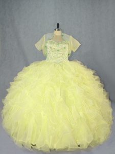 Perfect Yellow Sleeveless Organza Lace Up Sweet 16 Quinceanera Dress for Sweet 16 and Quinceanera