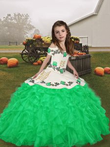 Straps Sleeveless Organza Little Girls Pageant Gowns Embroidery and Ruffles Lace Up