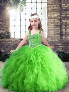 Floor Length Little Girl Pageant Dress Straps Sleeveless Lace Up