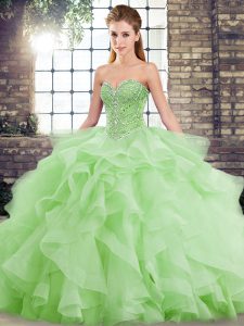 Ball Gowns Beading and Ruffles Sweet 16 Dress Lace Up Tulle Sleeveless