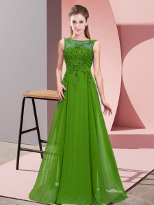 Green Chiffon Zipper Scoop Sleeveless Floor Length Quinceanera Court Dresses Beading and Appliques