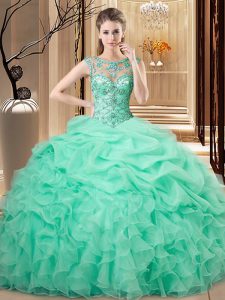 Beading and Ruffles Sweet 16 Dress Apple Green Lace Up Sleeveless Floor Length