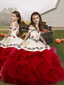 Sweet Sleeveless Embroidery and Ruffles Lace Up Pageant Gowns For Girls