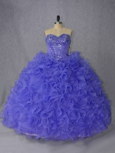 Unique Sleeveless Organza Brush Train Lace Up Quinceanera Gowns in Lavender and Purple with Beading
