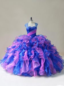 Beading and Ruffles Quinceanera Gowns Multi-color Zipper Sleeveless Floor Length