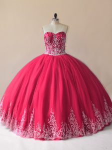 Red Sleeveless Embroidery Floor Length Vestidos de Quinceanera