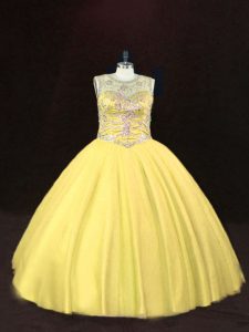 Dramatic Tulle Sleeveless Floor Length Quinceanera Gown and Beading