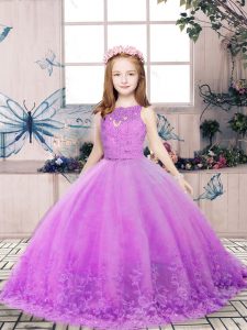 Floor Length Lilac Girls Pageant Dresses Scoop Sleeveless Backless