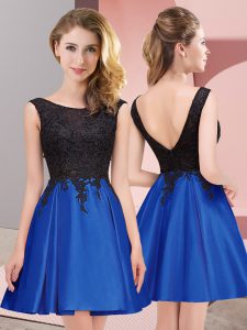 Royal Blue Satin Zipper Quinceanera Dama Dress Sleeveless Mini Length Lace