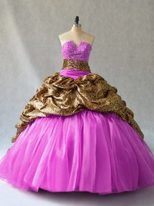 High End Lace Up Quince Ball Gowns Lilac for Sweet 16 and Quinceanera with Beading and Pick Ups Brush Train