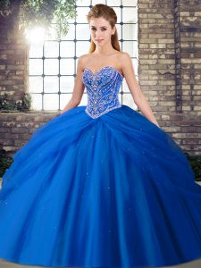 Blue Quince Ball Gowns Sweetheart Sleeveless Brush Train Lace Up