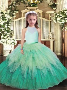 Customized Multi-color High-neck Backless Ruffles Kids Pageant Dress Sleeveless