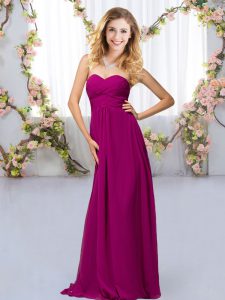 Fashionable Sweetheart Sleeveless Criss Cross Quinceanera Court of Honor Dress Fuchsia Chiffon