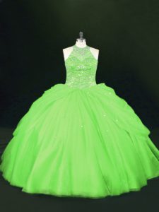 Pretty Sleeveless Tulle Floor Length Lace Up Quinceanera Dresses in with Beading
