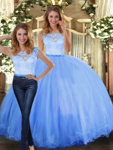 Classical Blue Clasp Handle Scoop Lace Sweet 16 Dresses Tulle Sleeveless