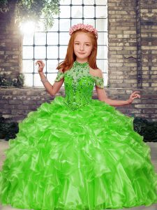 Ball Gowns Organza High-neck Sleeveless Beading and Ruffles Floor Length Lace Up Child Pageant Dress