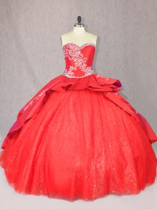 Custom Design Sweetheart Sleeveless Tulle Vestidos de Quinceanera Embroidery Court Train Lace Up