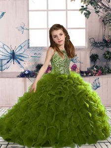 Cute Sleeveless Lace Up Floor Length Beading and Ruffles Little Girls Pageant Dress Wholesale