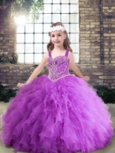 Straps Sleeveless Tulle Little Girls Pageant Dress Wholesale Beading and Ruching Lace Up