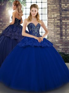 Royal Blue Ball Gowns Tulle Sweetheart Sleeveless Beading and Appliques Floor Length Lace Up 15 Quinceanera Dress