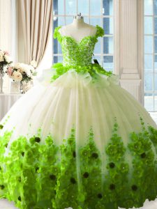 Quince Ball Gowns Sweet 16 and Quinceanera with Hand Made Flower Scoop Sleeveless Zipper