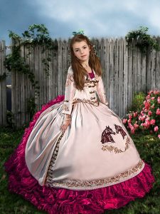 White Sleeveless Embroidery and Ruffles Lace Up Kids Formal Wear