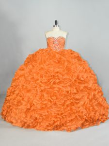 Orange Ball Gowns Sweetheart Sleeveless Organza Lace Up Beading and Ruffles 15th Birthday Dress