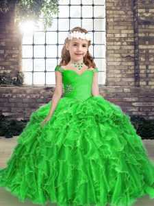 Sweet Sleeveless Beading and Ruffles Lace Up Little Girl Pageant Dress