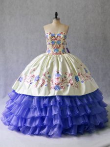 Glamorous Blue Sleeveless Floor Length Beading and Embroidery Lace Up Vestidos de Quinceanera