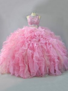 Vintage Scoop Sleeveless Organza Quinceanera Dress Beading and Ruffles Lace Up