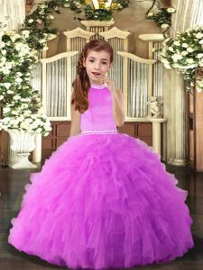 Halter Top Sleeveless Backless Little Girl Pageant Dress Lilac Tulle