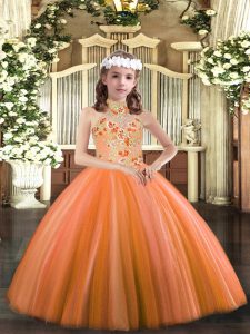 Nice Tulle Sleeveless Floor Length Pageant Gowns For Girls and Appliques