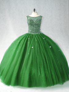 Traditional Brush Train Ball Gowns Quinceanera Dresses Dark Green Scoop Tulle Sleeveless Zipper