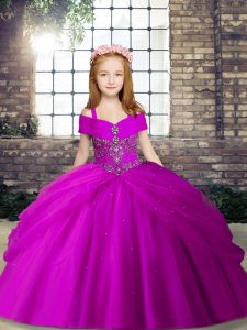 Hot Sale Tulle Sleeveless Floor Length Little Girls Pageant Dress and Beading