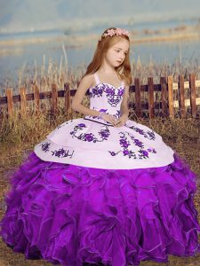 Admirable Organza Sleeveless Floor Length Little Girl Pageant Gowns and Embroidery