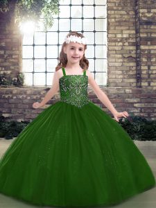 Hot Sale Straps Sleeveless Tulle Kids Pageant Dress Beading Lace Up