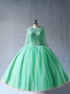 Elegant Apple Green Long Sleeves Beading Floor Length Sweet 16 Quinceanera Dress
