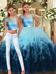 Multi-color Scoop Neckline Lace and Ruffles Quinceanera Gown Sleeveless Lace Up