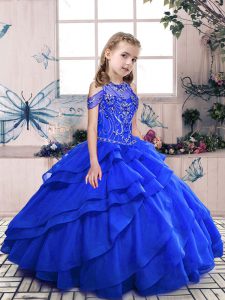 Organza Sleeveless Floor Length Girls Pageant Dresses and Beading