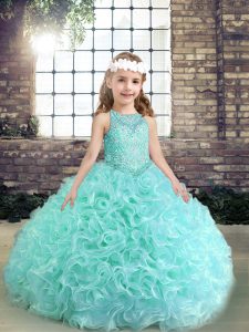 New Arrival Apple Green Scoop Neckline Beading Pageant Gowns For Girls Sleeveless Lace Up