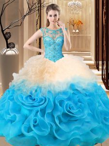 New Style Beading and Ruffles Quince Ball Gowns Multi-color Lace Up Sleeveless Floor Length
