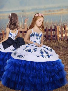 Luxurious Straps Long Sleeves Organza Kids Pageant Dress Embroidery and Ruffled Layers Lace Up
