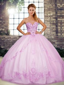 On Sale Sleeveless Lace Up Floor Length Beading and Embroidery Quince Ball Gowns