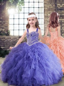 Straps Sleeveless Lace Up Little Girls Pageant Dress Lavender Tulle