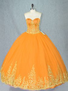 Gold Tulle Lace Up Sweetheart Sleeveless Floor Length 15th Birthday Dress Beading