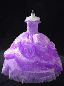 Lavender Organza Lace Up Off The Shoulder Sleeveless 15 Quinceanera Dress Beading and Appliques and Sequins